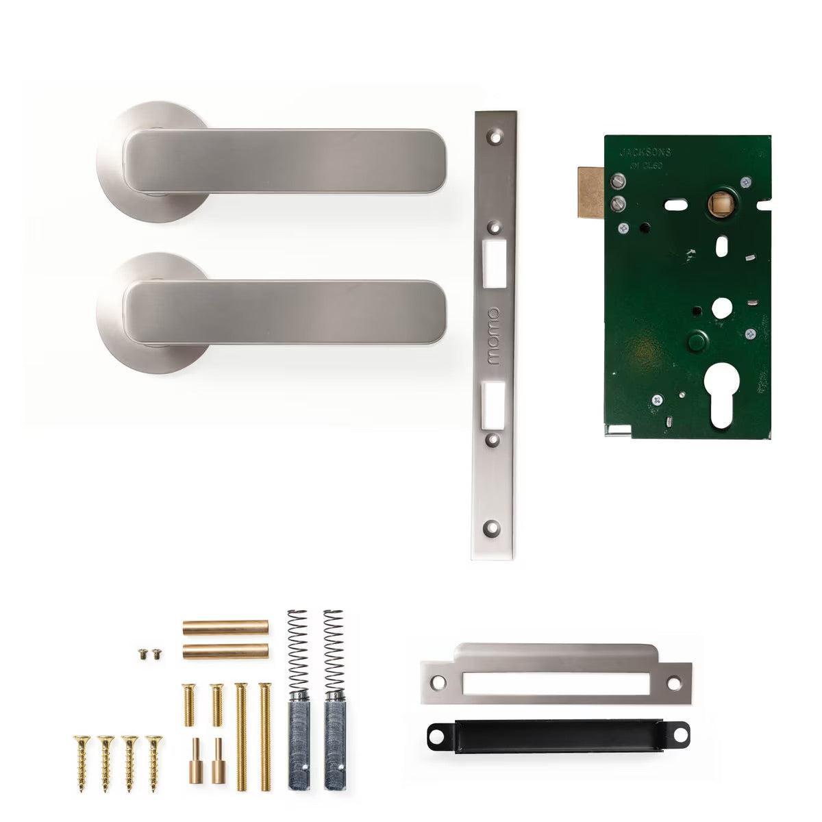 Momo Aspen Door Handle Mortice Lock Passage Set Dull Brushed Nickel