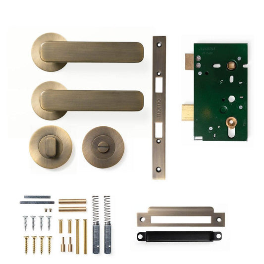 Momo Aspen Door Handle Mortice Lock Privacy Set Dark Brushed Brass