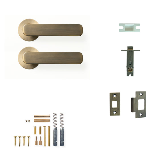 Momo Aspen Door Handle Tubular Latch Passage Set Dark Brushed Brass