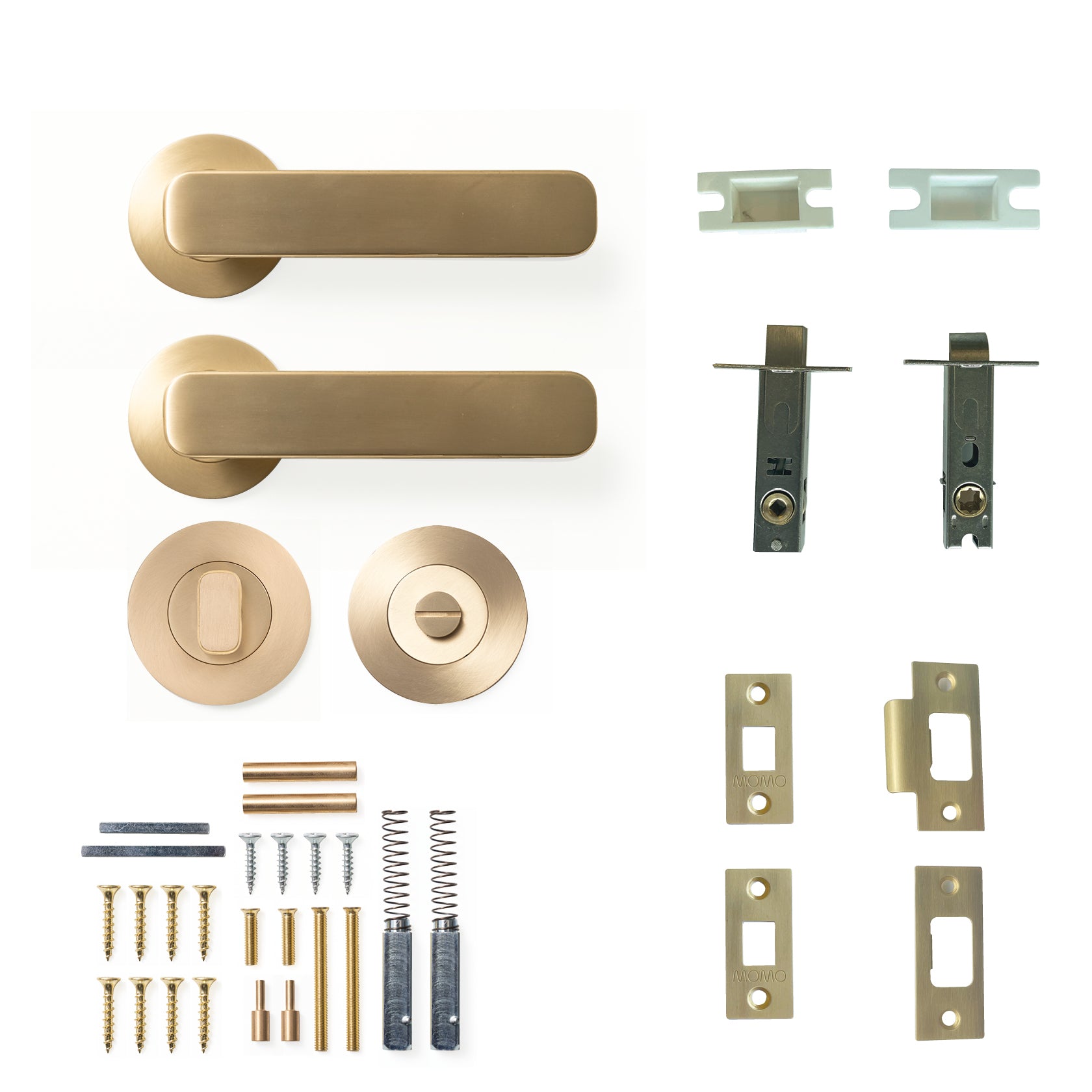 Momo Aspen Door Handle Tubular Latch Privacy Set Brushed Satin Brass