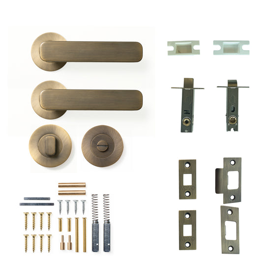 Momo Aspen Door Handle Tubular Latch Privacy Set Dark Brushed Brass