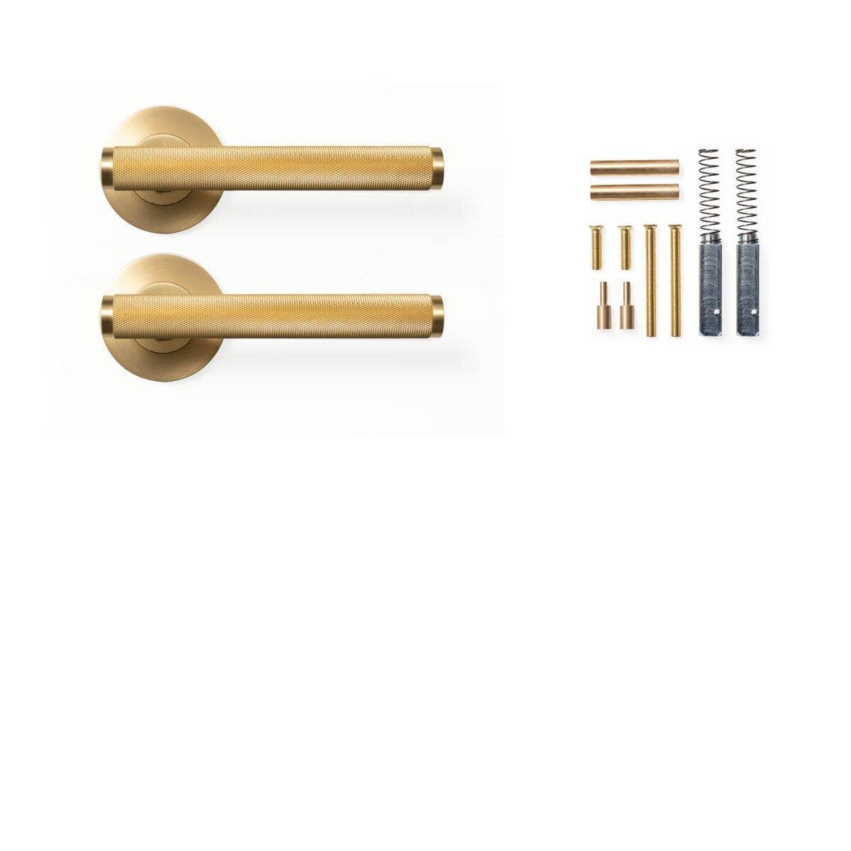 Momo Bellevue Knurled Door Handle Set Brushed Satin Brass