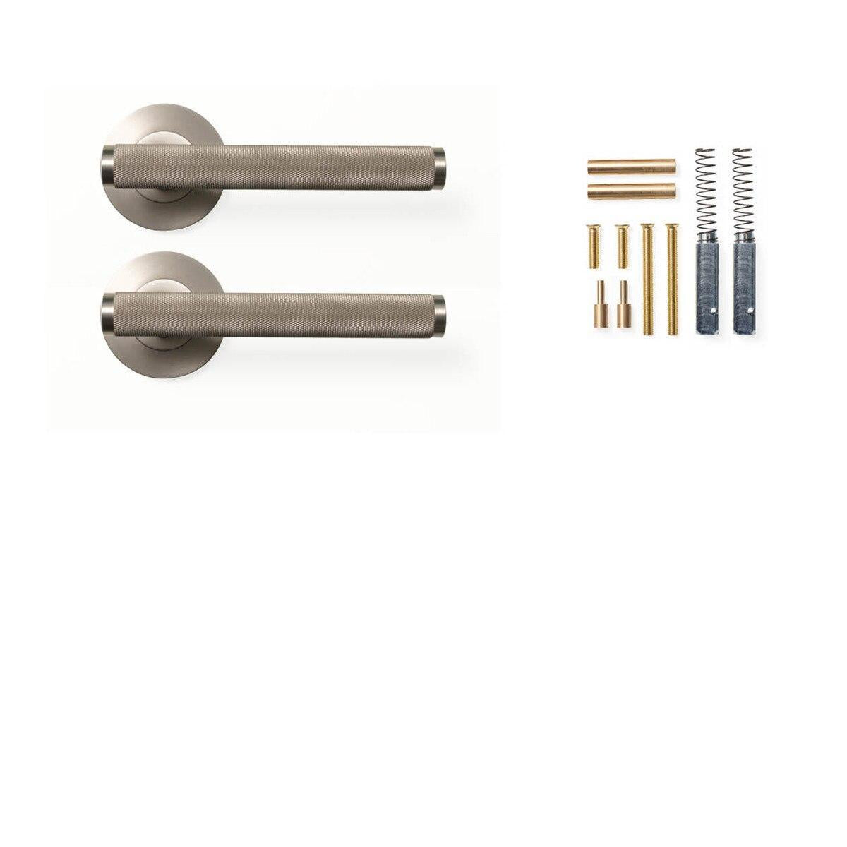 Momo Bellevue Knurled Door Handle Set Dull Brushed Nickel