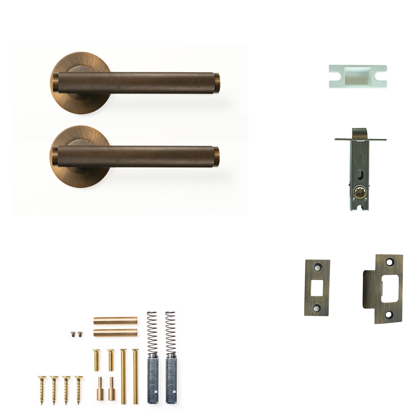 Momo Bellevue Knurled Door Handle Tubular Latch Passage Set Bronze