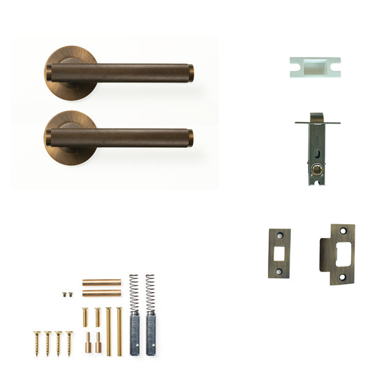 Momo Bellevue Knurled Door Handle Tubular Latch Passage Set Bronze