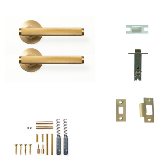 Momo Bellevue Knurled Door Handle Tubular Latch Passage Set Brushed Satin Brass