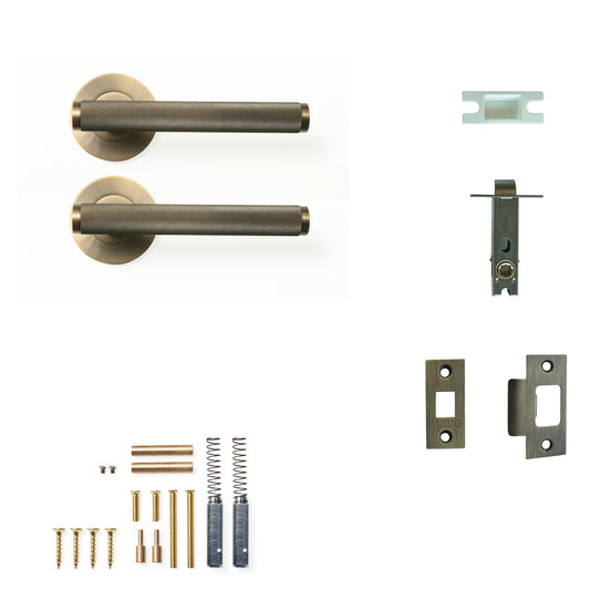 Momo Bellevue Knurled Door Handle Tubular Latch Passage Set Dark Brushed Brass
