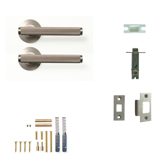 Momo Bellevue Knurled Door Handle Tubular Latch Passage Set Dull Brushed Nickel