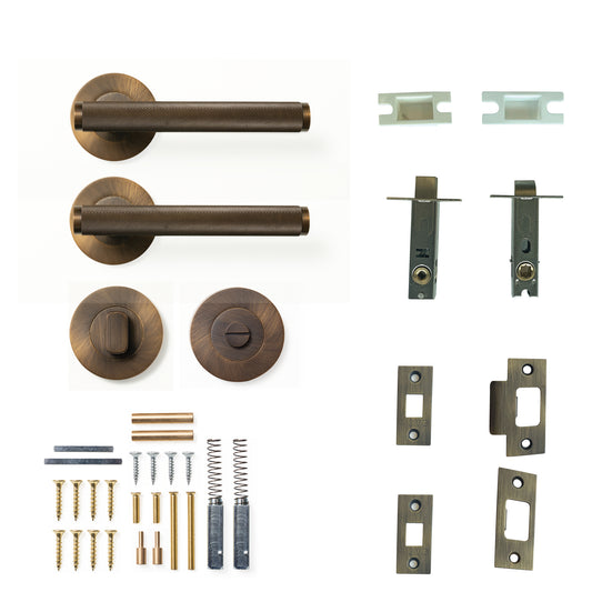 Momo Bellevue Knurled Door Handle Tubular Latch Privacy Set Bronze