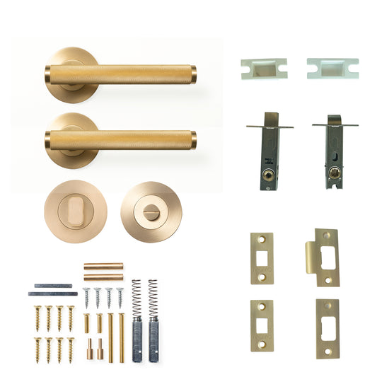 Momo Bellevue Knurled Door Handle Tubular Latch Privacy Set Brushed Satin Brass