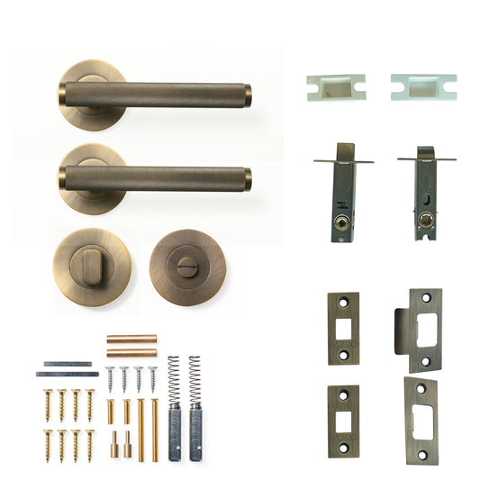 Momo Bellevue Knurled Door Handle Tubular Latch Privacy Set Dark Brushed Brass