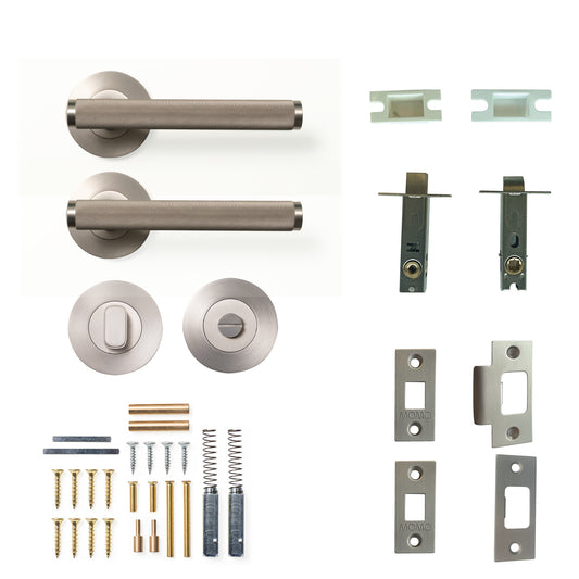 Momo Bellevue Knurled Door Handle Tubular Latch Privacy Set Dull Brushed Nickel