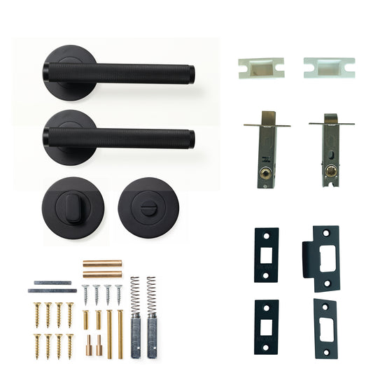 Momo Bellevue Knurled Door Handle Tubular Latch Privacy Set Matt Black