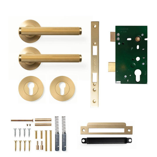 Momo Bellevue Lined Door Handle Entrance Set Brushed Satin Brass