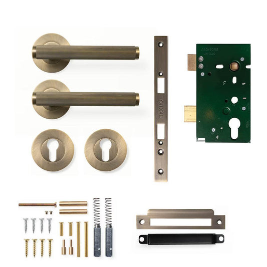 Momo Bellevue Lined Door Handle Entrance Set Dark Brushed Brass