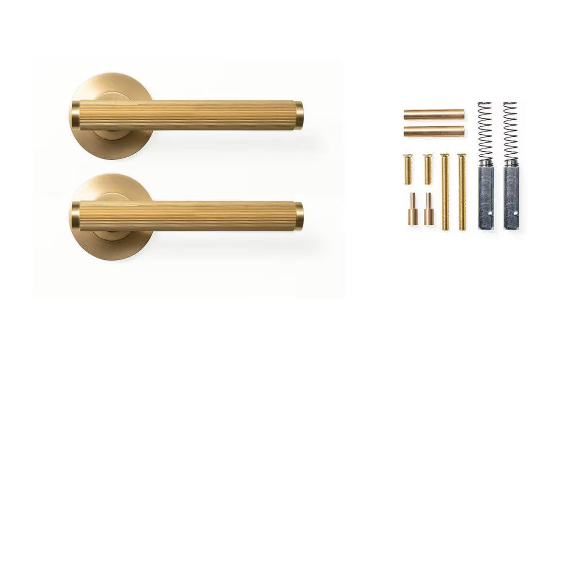 Momo Bellevue Lined Door Handle Set Brushed Satin Brass