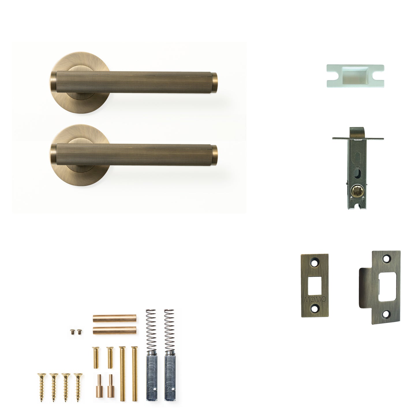 Momo Bellevue Lined Door Handle Tubular Latch Passage Set Dark Brushed Brass