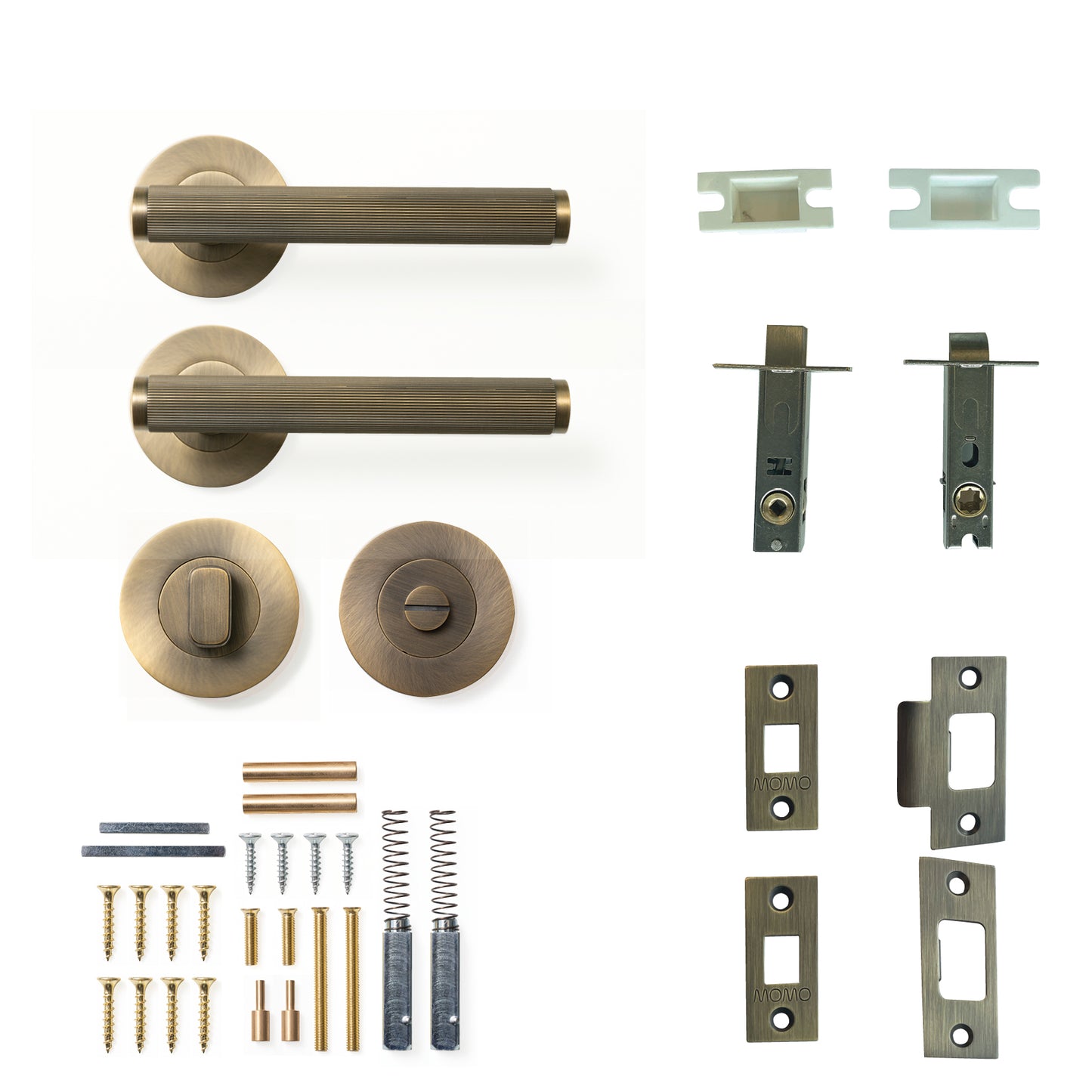 Momo Bellevue Lined Door Handle Tubular Latch Privacy Set Dark Brushed Brass