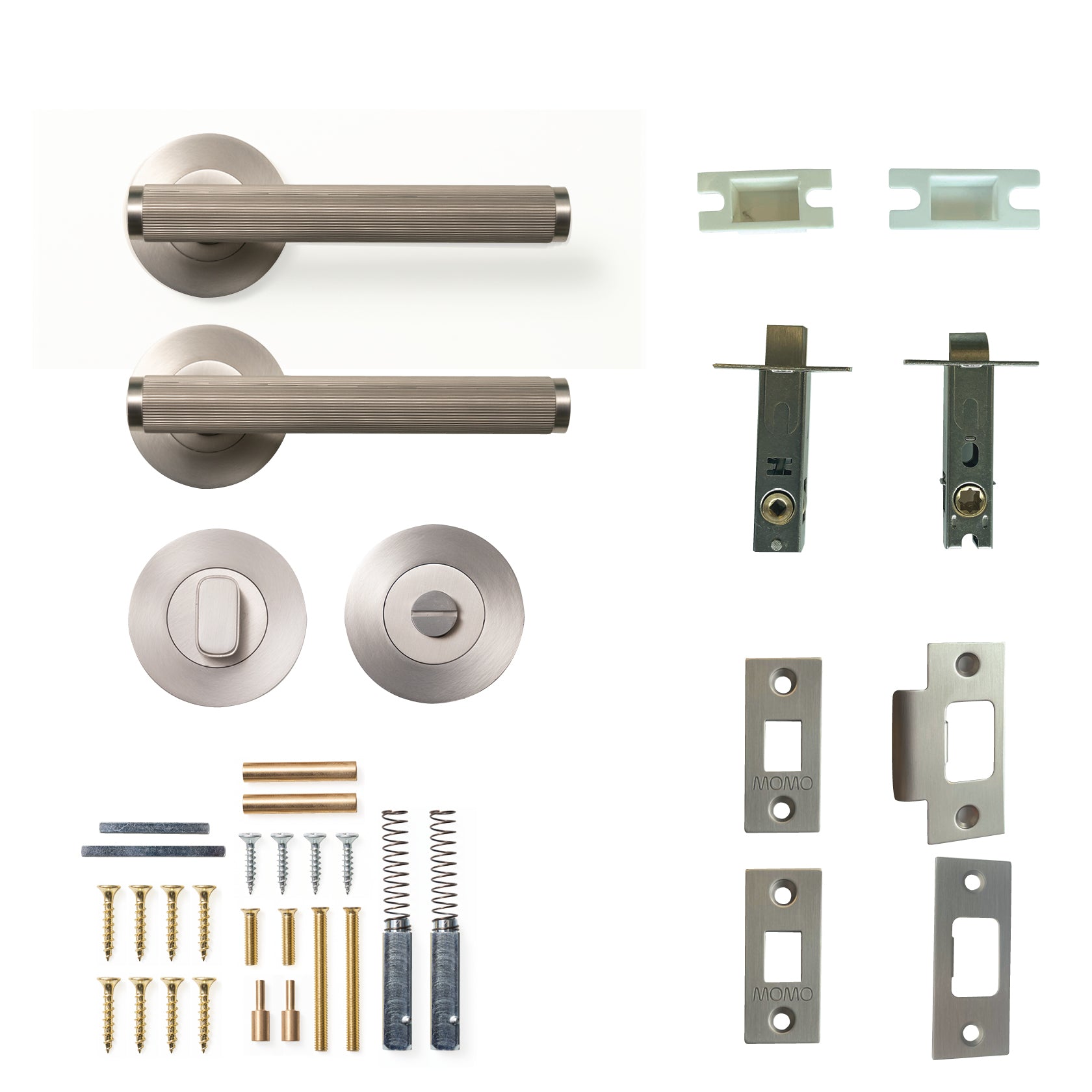 Momo Bellevue Lined Door Handle Tubular Latch Privacy Set Dull Brushed Nickel