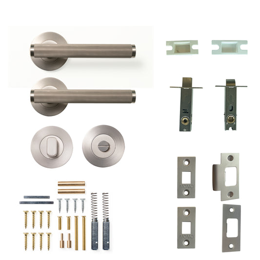 Momo Bellevue Lined Door Handle Tubular Latch Privacy Set Dull Brushed Nickel