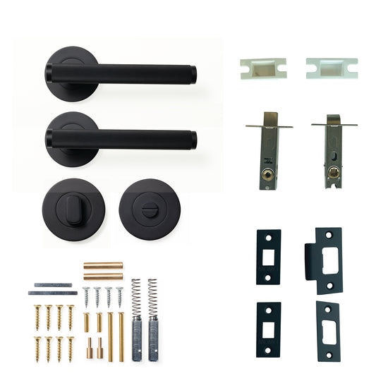 Momo Bellevue Lined Door Handle Tubular Latch Privacy Set Matt Black