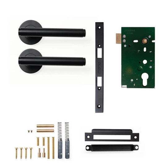 Momo Bellevue Plain Door Handle Mortice Lock Passage Set Matt Black