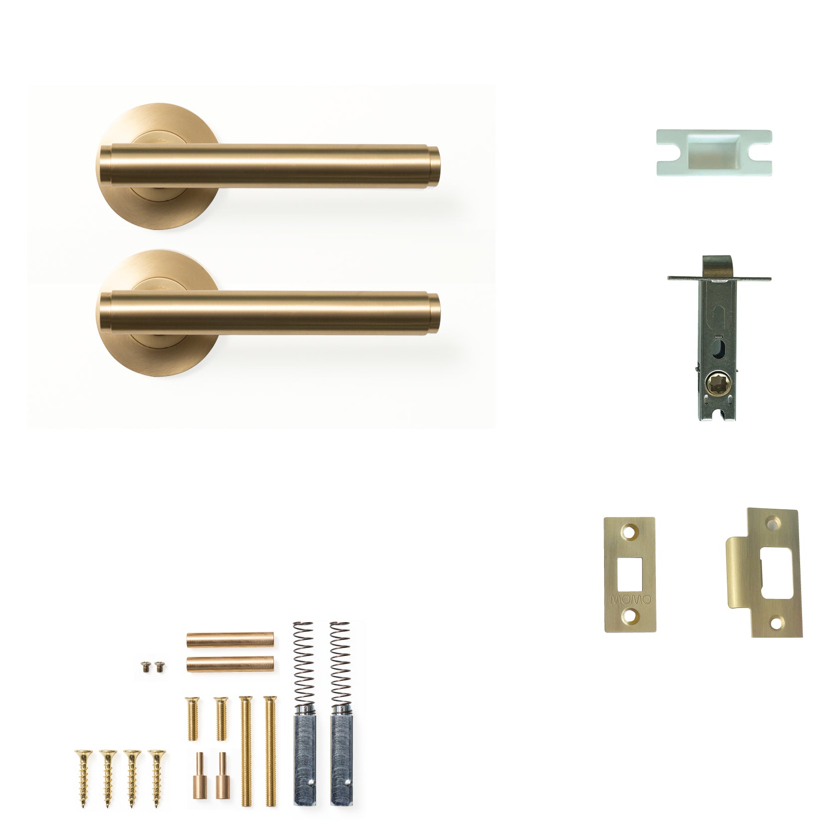 Momo Bellevue Plain Door Handle Tubular Latch Passage Set Brushed Satin Brass