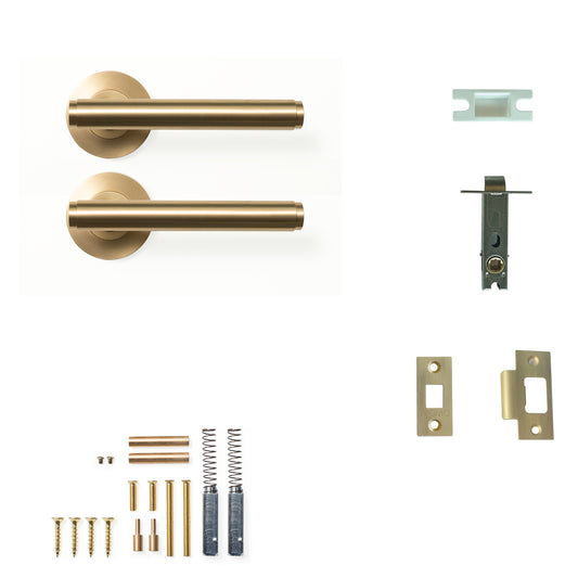 Momo Bellevue Plain Door Handle Tubular Latch Passage Set Brushed Satin Brass
