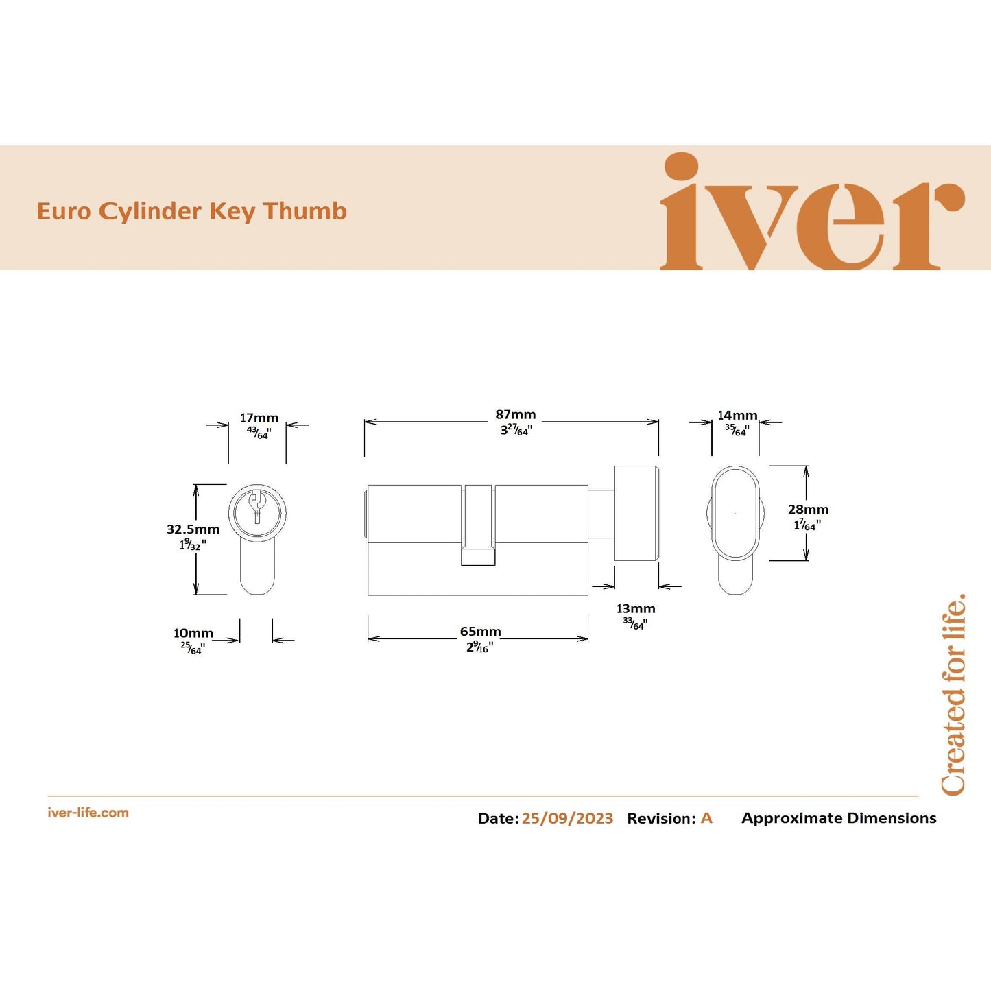 SDG Euro Cylinder Key Thumb 5 Pin Brushed Brass L65mm