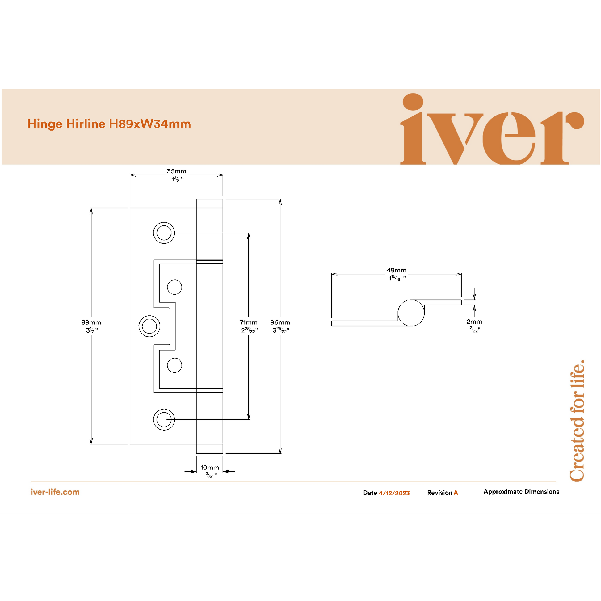 SDG Hinge Hirline Antique Copper W35mm