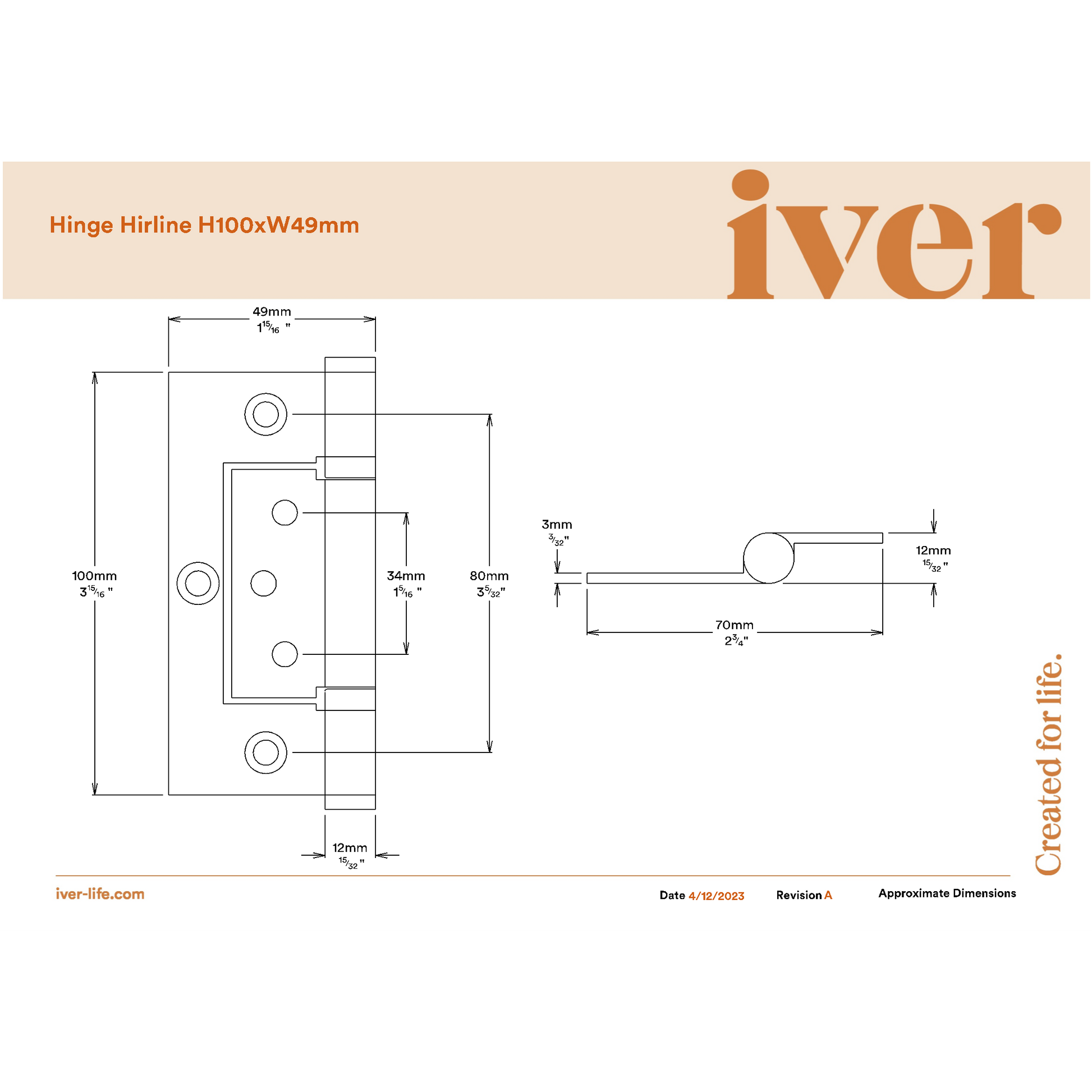 SDG Hinge Hirline Antique Copper W49mm